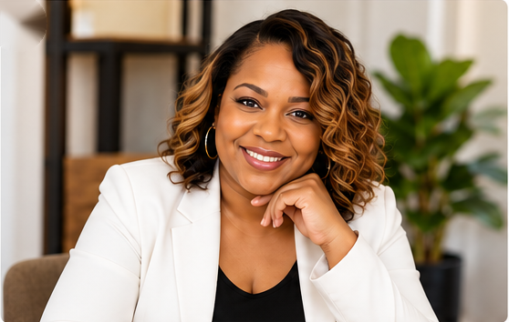 Illustrative portrait of a professional woman in a white blazer